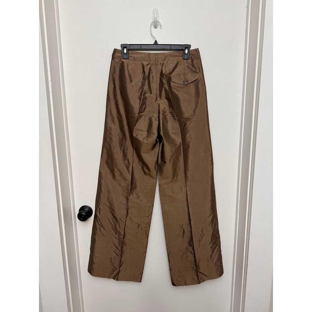 Rene Lezard Womens 100% Silk Wide Leg Trousers Bronze Brown Size 36 - Picture 2 of 6